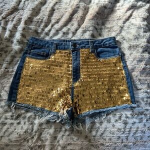 Gold Sequin Jean Shorts